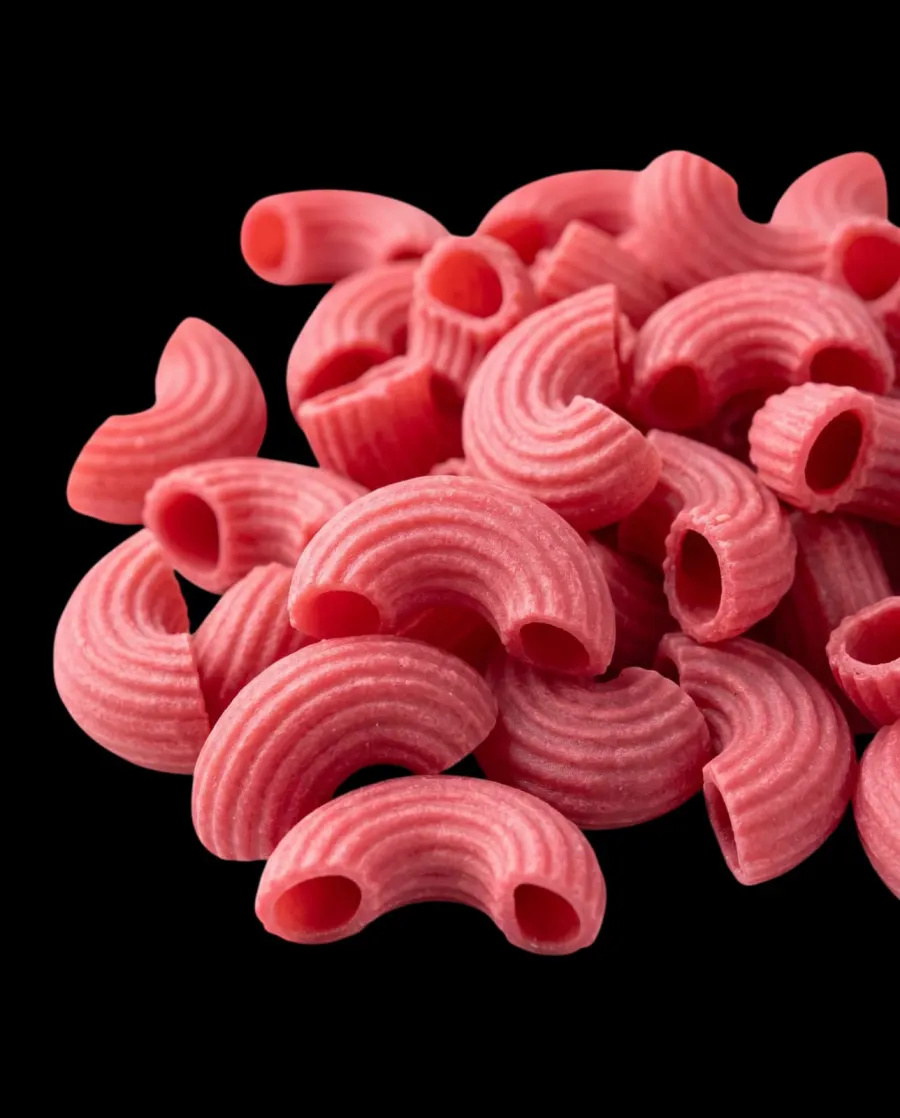 Pink macaroni-shaped AVERA beet cheese crackers